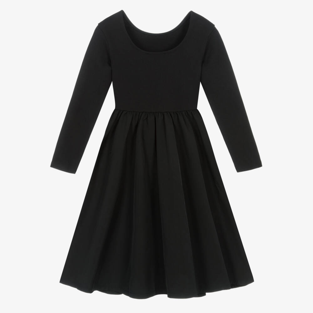 Calvin Klein-Girls Black Cotton Jersey & Satin Dress | Childrensalon Outlet