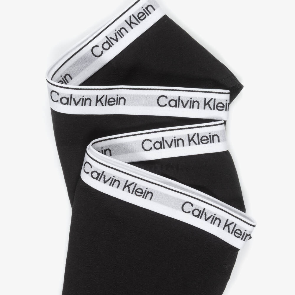 Calvin Klein-Girls Black Cotton Knickers with White Waistband (2 Pack) | Childrensalon Outlet