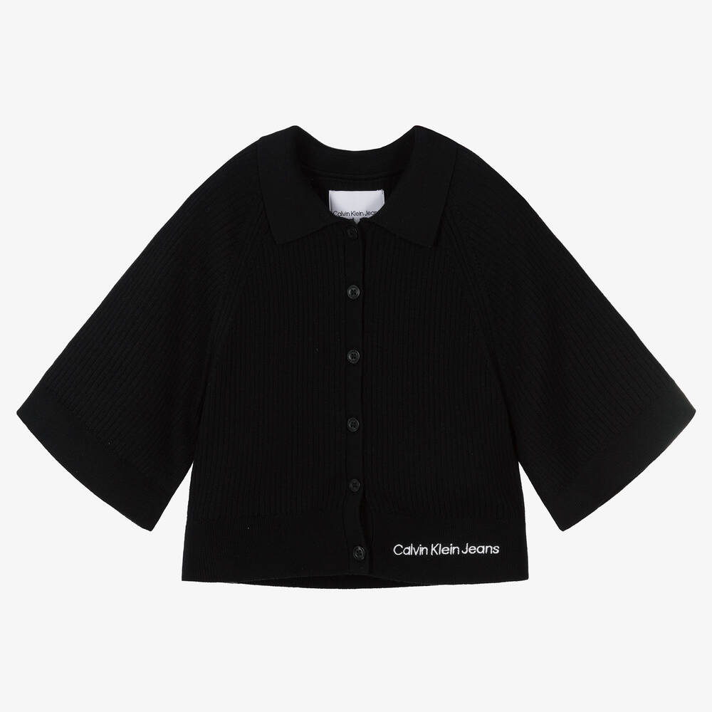 Calvin Klein Jeans - Girls Black Cotton Logo Cardigan | Childrensalon
