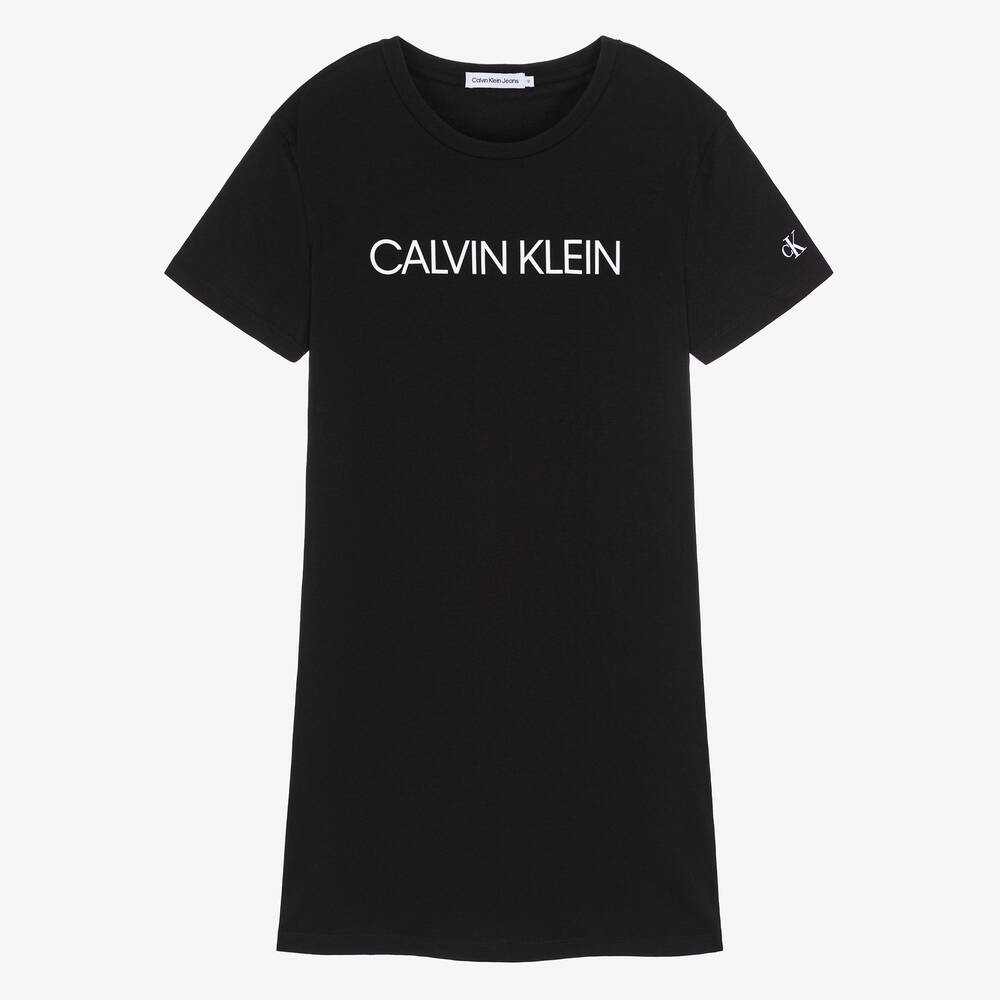 Calvin Klein Jeans - Girls Black Cotton Logo Dress | Childrensalon