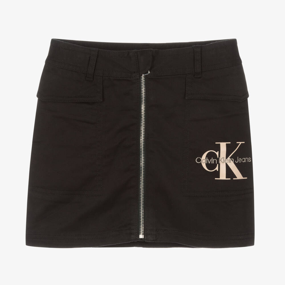 Calvin Klein Jeans - Girls Black Cotton Logo Mini Skirt | Childrensalon