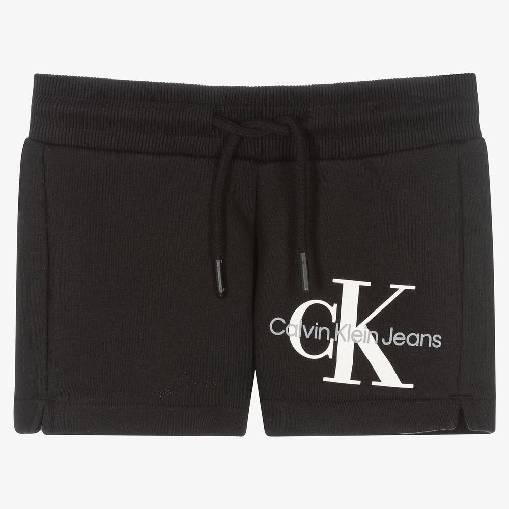 Girls Black Cotton Logo Shorts
