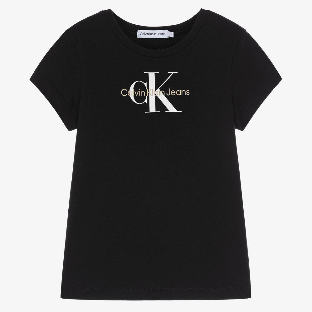 Calvin Klein Jeans - Girls Black Cotton Logo T-Shirt | Childrensalon Outlet