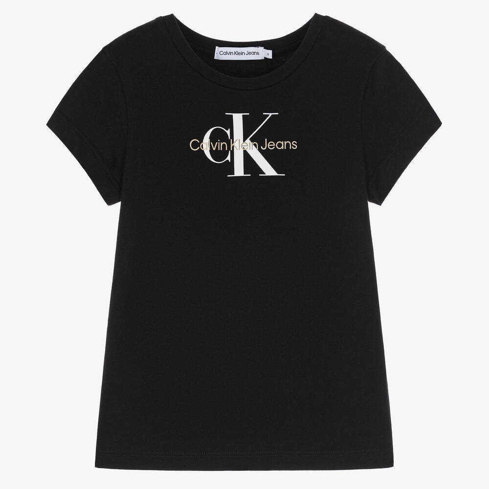 Calvin Klein Jeans - Girls Black Cotton Logo T-Shirt | Childrensalon