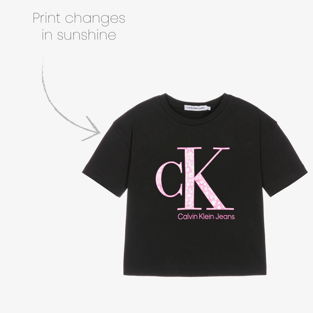 Calvin Klein Jeans - Girls Black Cotton Logo T-Shirt | Childrensalon Outlet