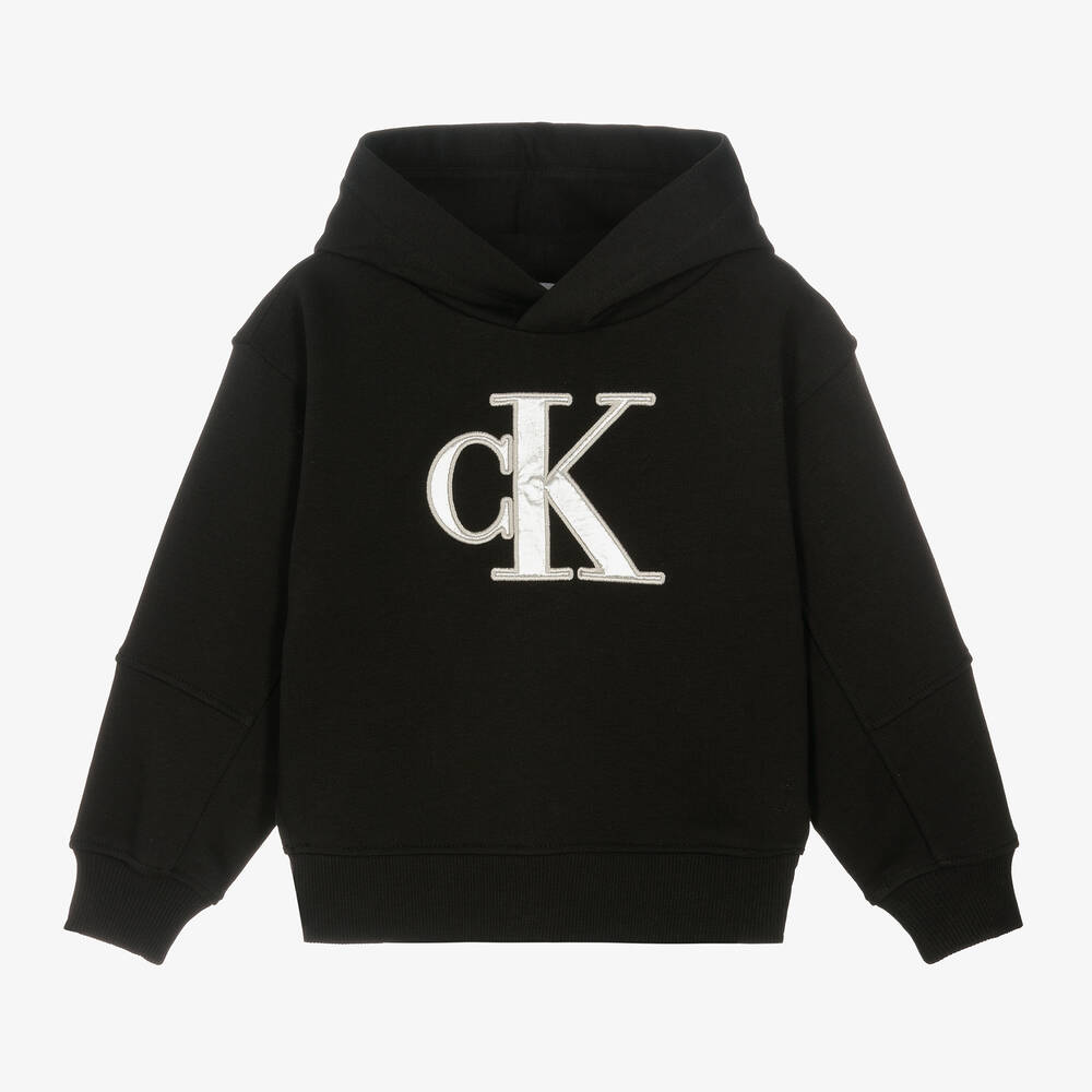 Calvin Klein-Girls Black Cotton Monogram Hoodie | Childrensalon Outlet