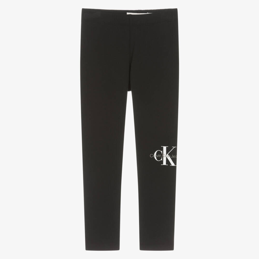 Calvin Klein-Girls Black Cotton Monogram Logo Leggings | Childrensalon Outlet