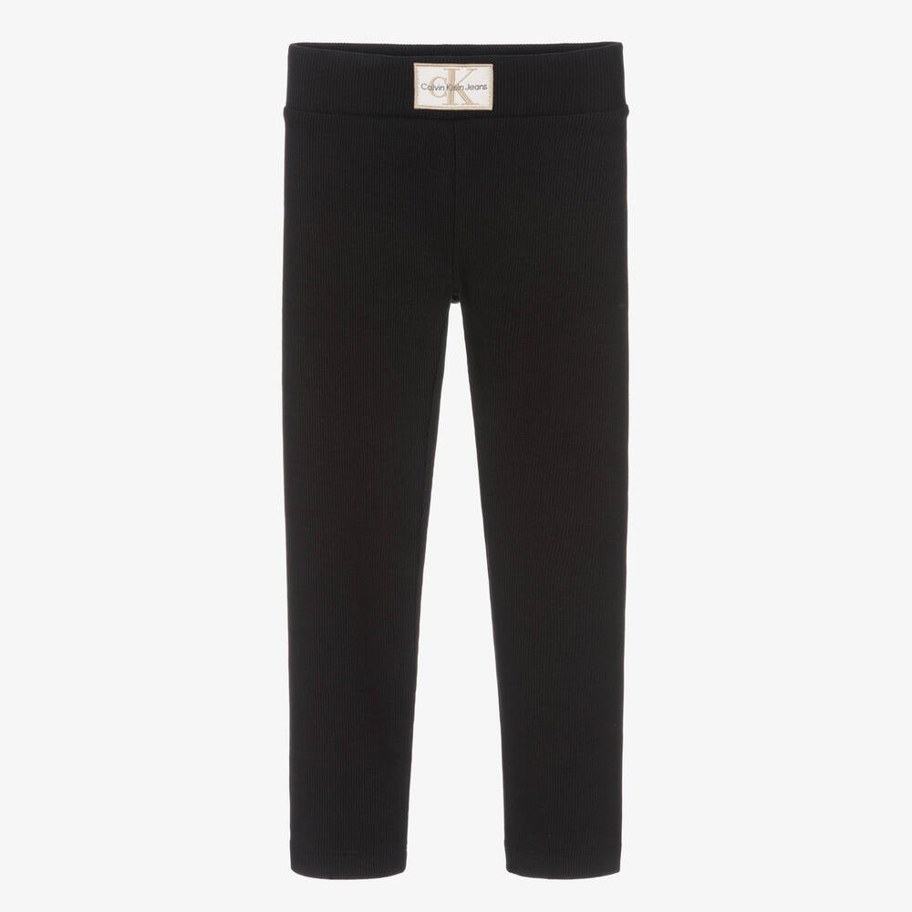 Calvin Klein Jeans - Legging noir en coton côtelé fille | Childrensalon