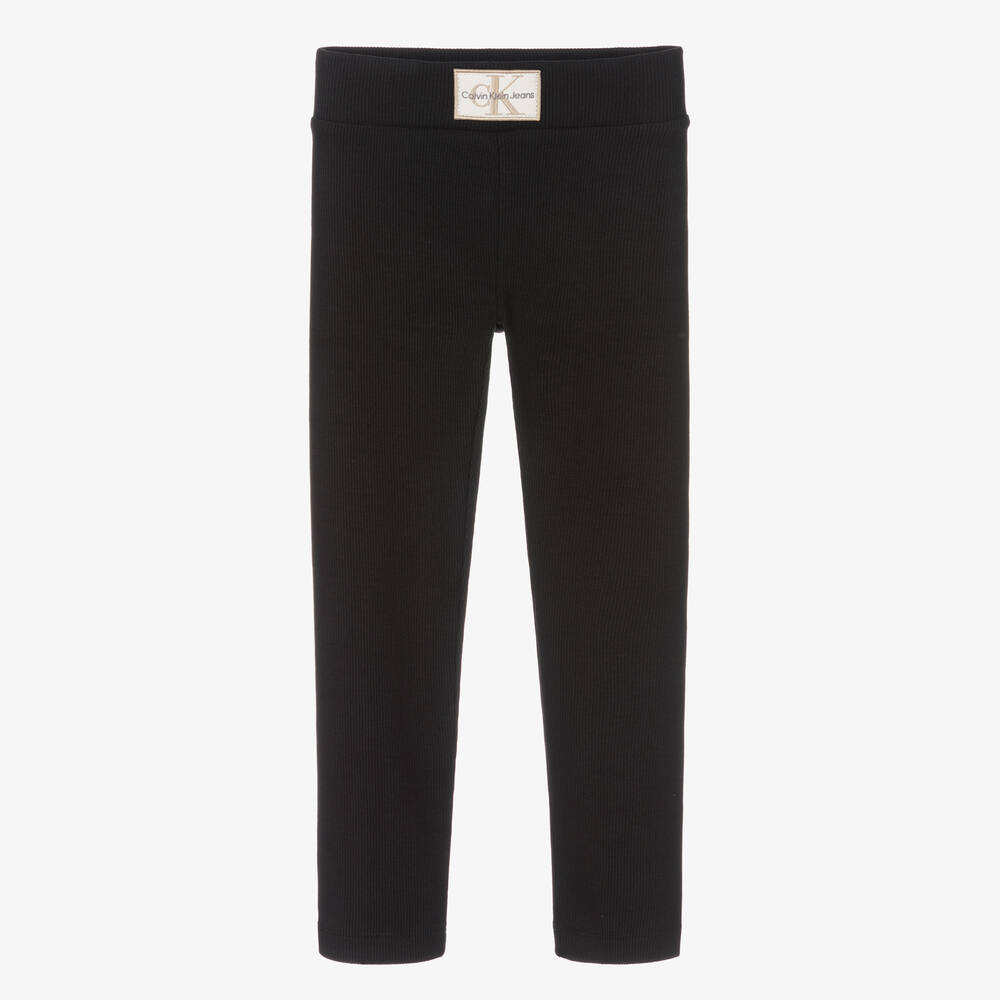 Calvin Klein Jeans - Girls Black Cotton Ribbed Leggings | Childrensalon