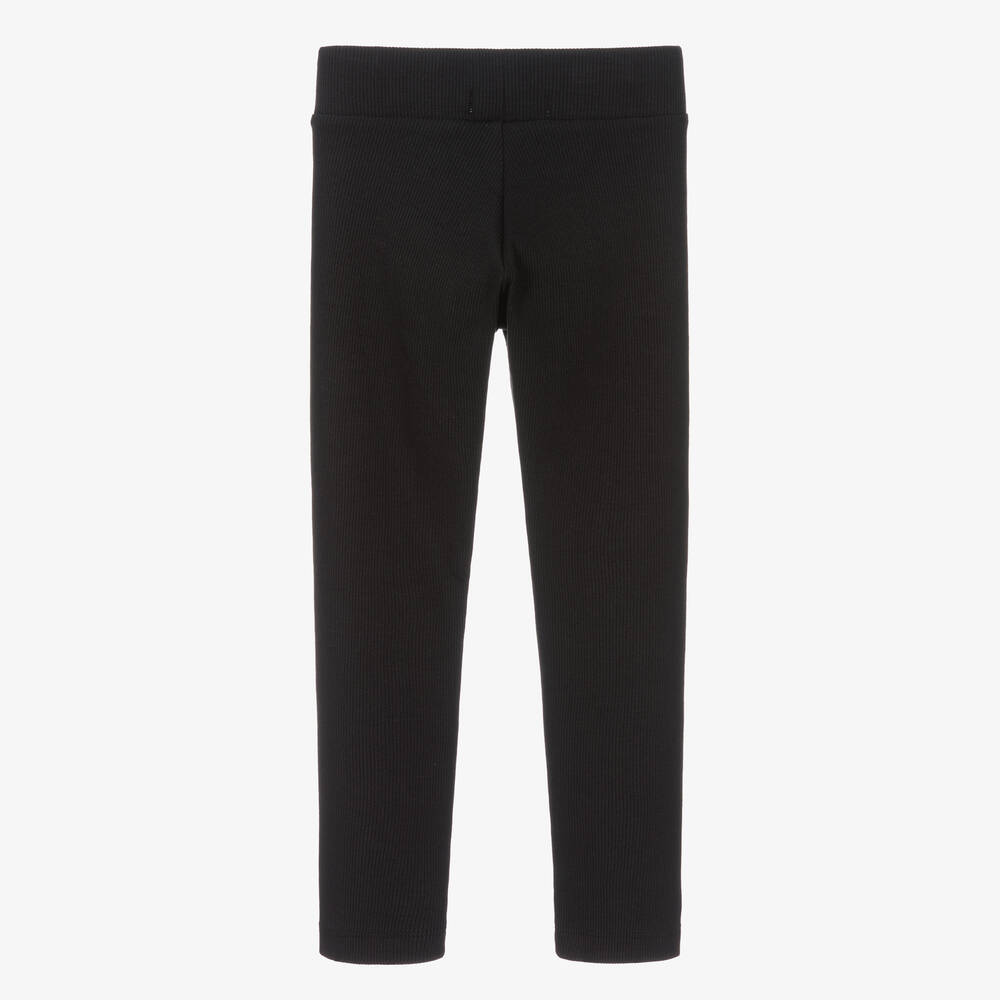 Calvin Klein Jeans-Girls Black Cotton Ribbed Leggings | Childrensalon Outlet