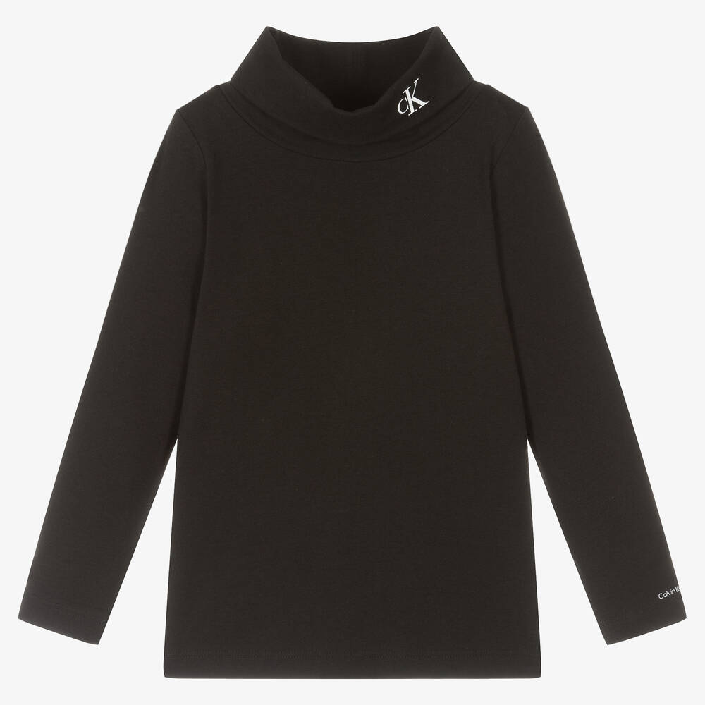 Calvin Klein - توب بياقة عالية قطن جيرسي لون أسود للبنات | Childrensalon