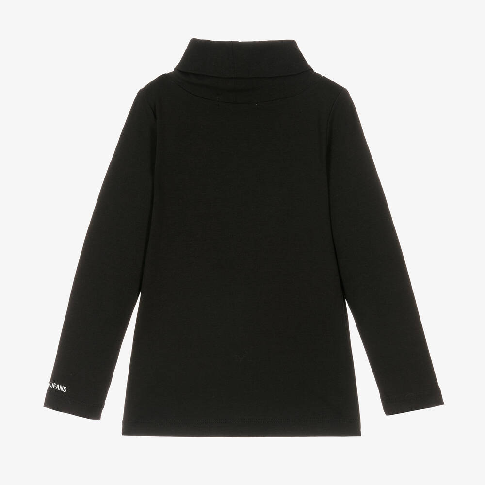 Calvin Klein-Girls Black Cotton Roll Neck Top | Childrensalon Outlet