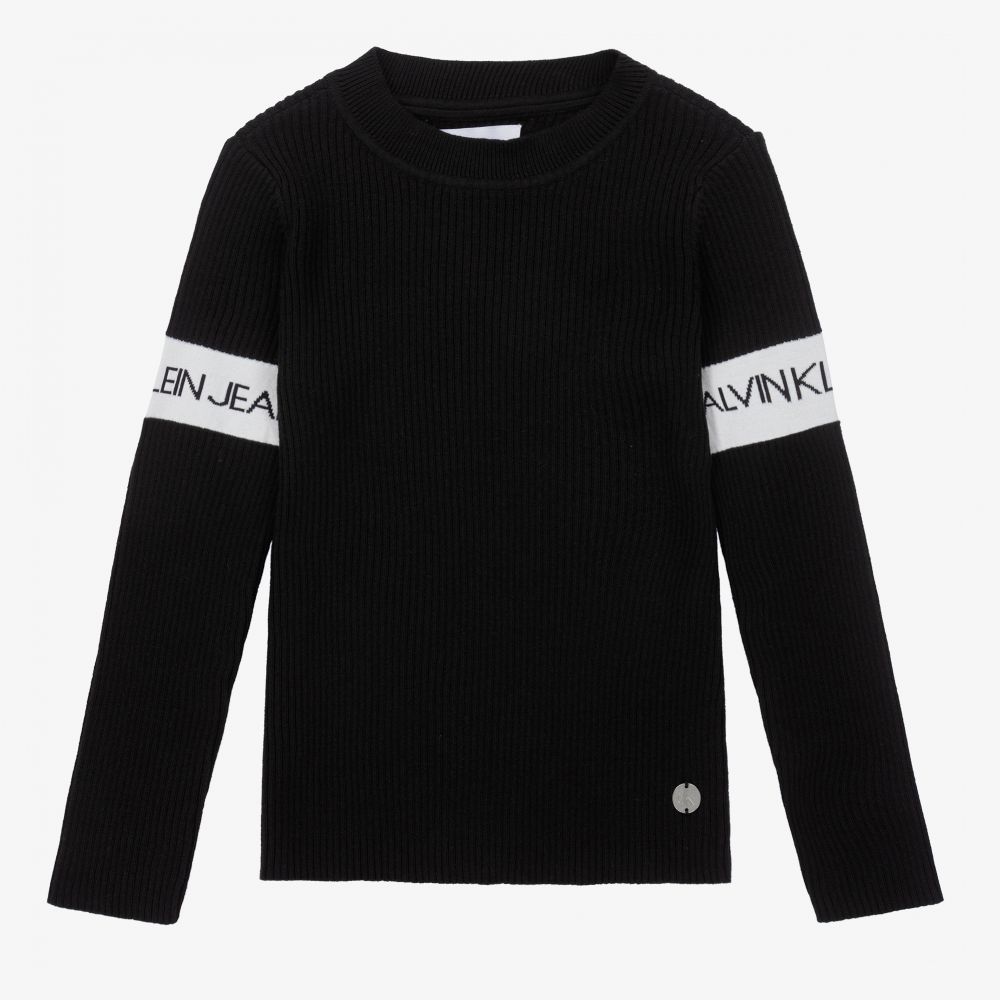 Calvin Klein Jeans - Pull noir en maille de coton | Childrensalon