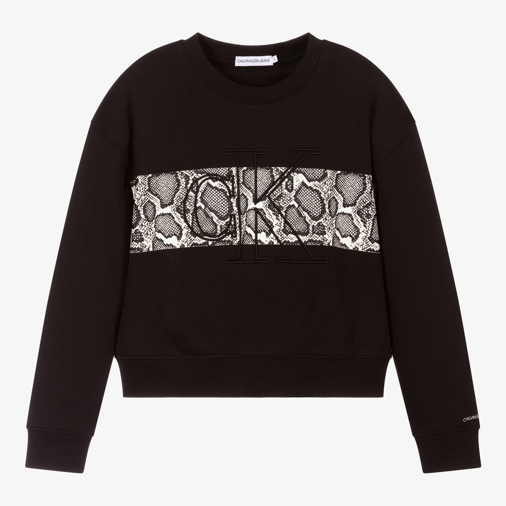 Calvin Klein Jeans - Girls Black Cotton Sweatshirt | Childrensalon