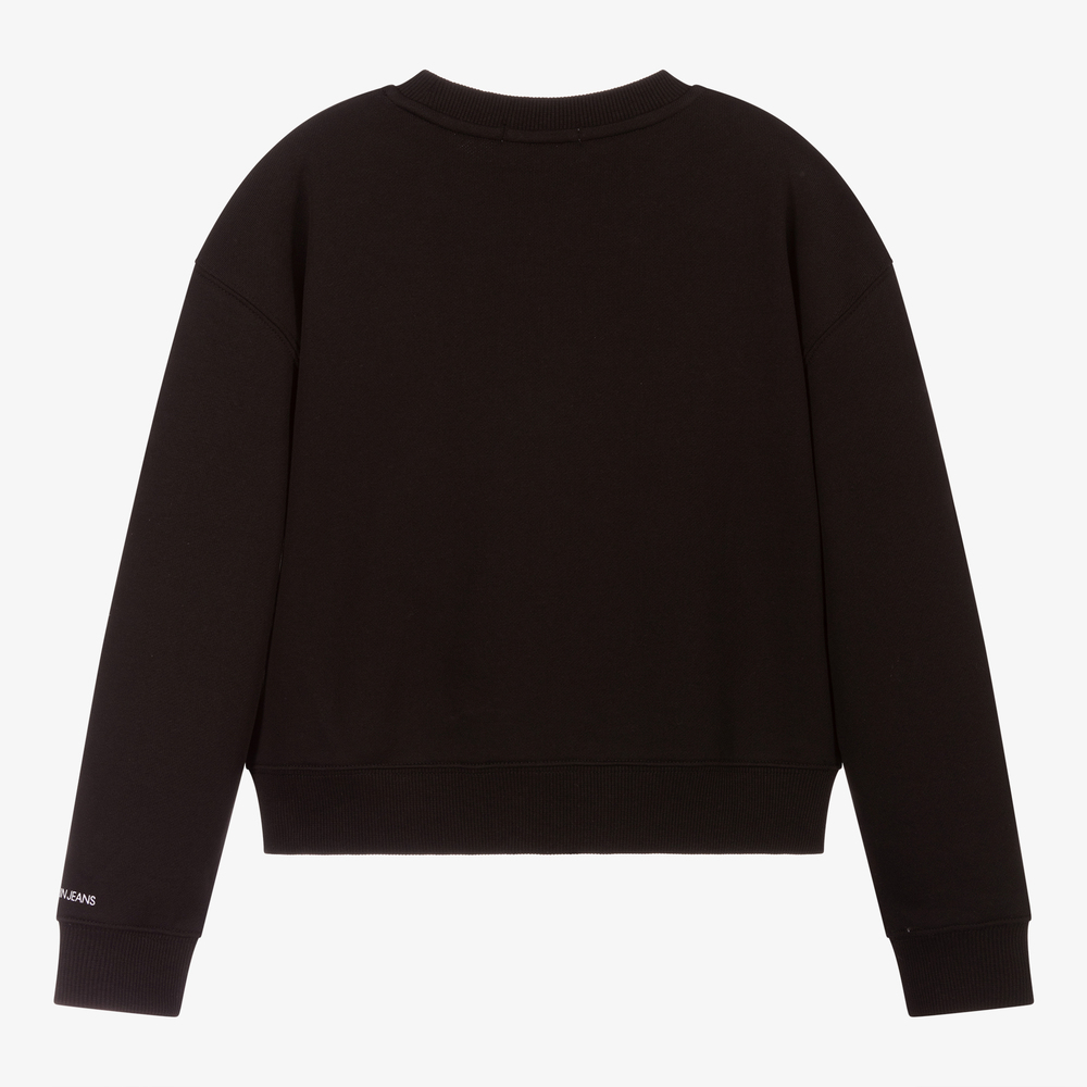 Calvin Klein Jeans-Girls Black Cotton Sweatshirt | Childrensalon Outlet