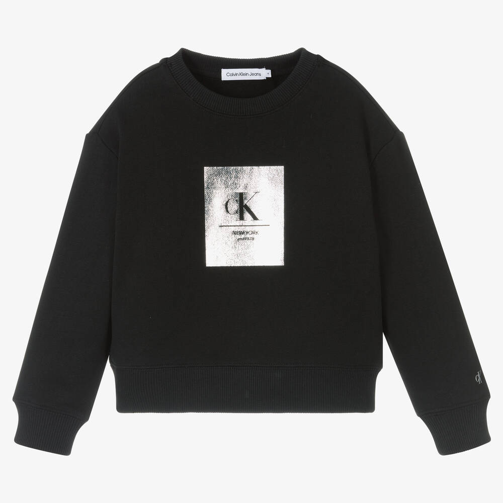 Calvin Klein Jeans - Girls Black Cotton Sweatshirt | Childrensalon