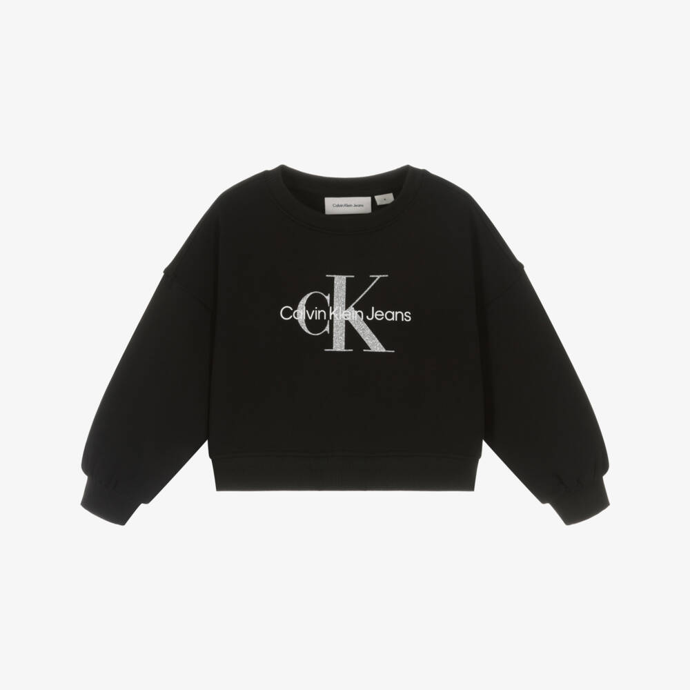Calvin Klein-Свитшот с блестящим логотипом черный для девочек | Childrensalon Outlet