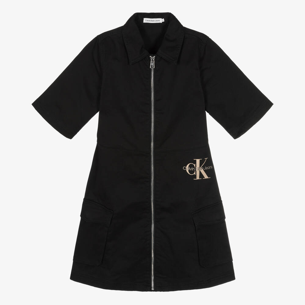Calvin Klein Jeans - Robe noire zippée en coton fille | Childrensalon