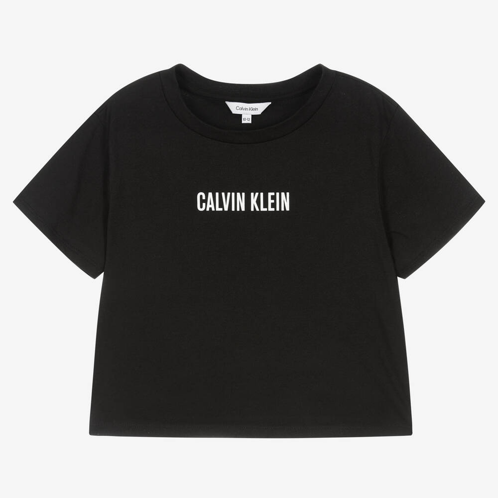Calvin Klein - تيشيرت قصير قطن لون أسود للبنات | Childrensalon