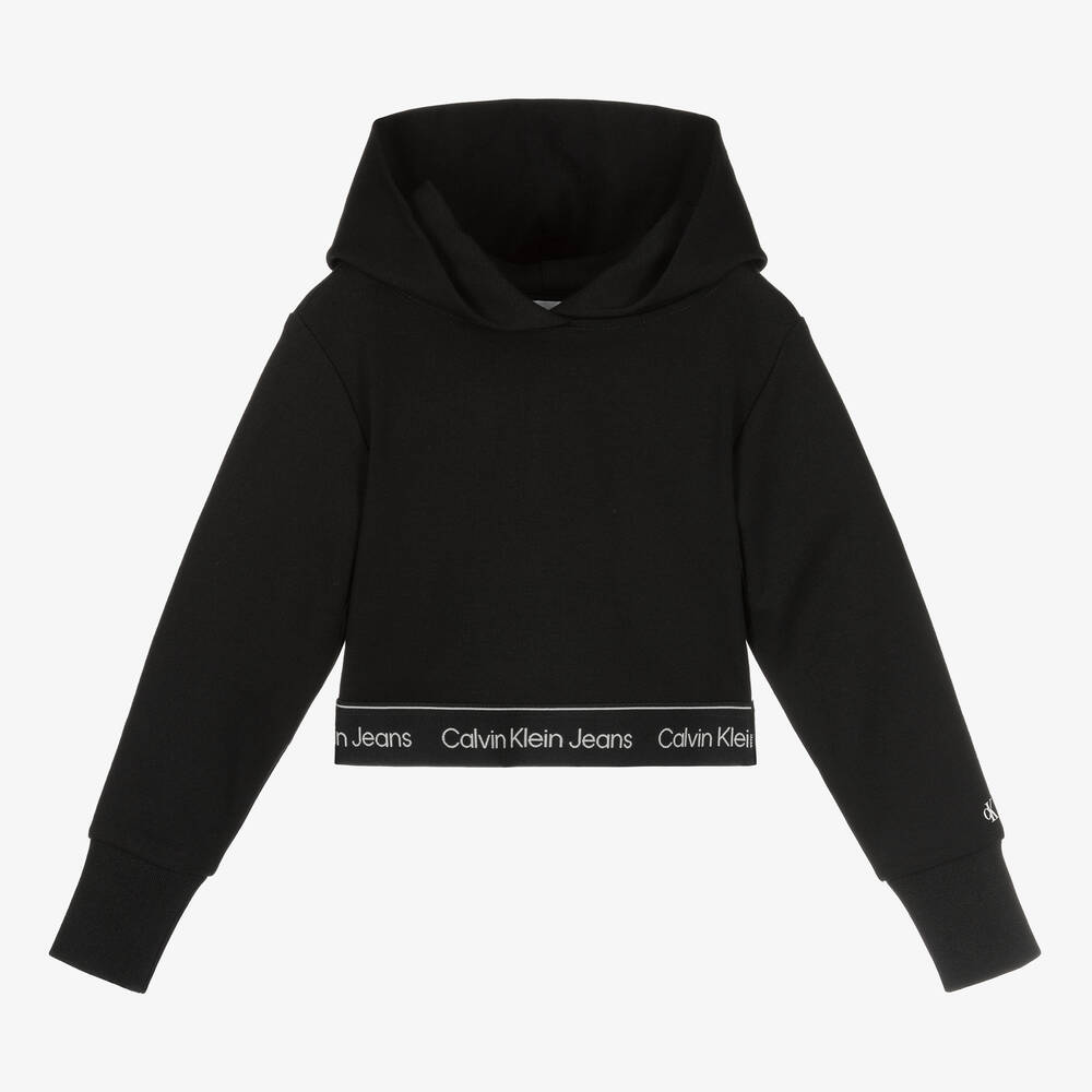 Calvin Klein Jeans - Girls Black Cropped Hoodie | Childrensalon
