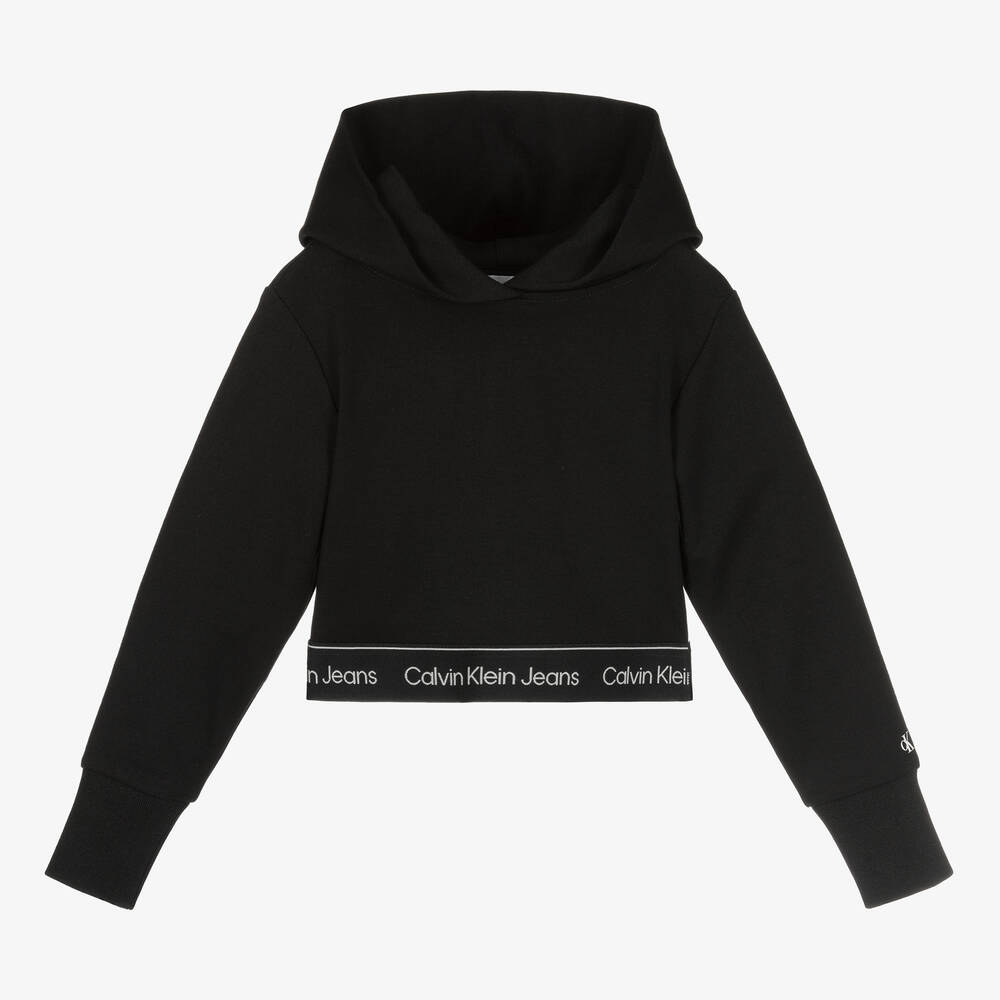 Calvin klein black cropped hoodie hotsell