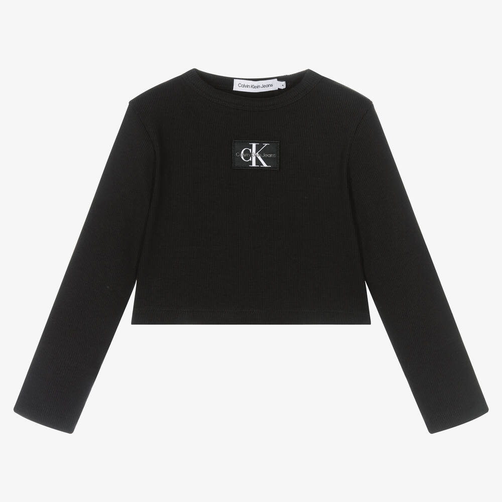 Calvin Klein Jeans - Girls Black Cropped Jersey Top | Childrensalon