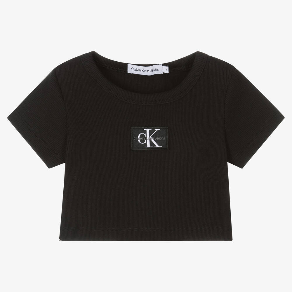 Calvin Klein Jeans - Черная укороченная футболка | Childrensalon