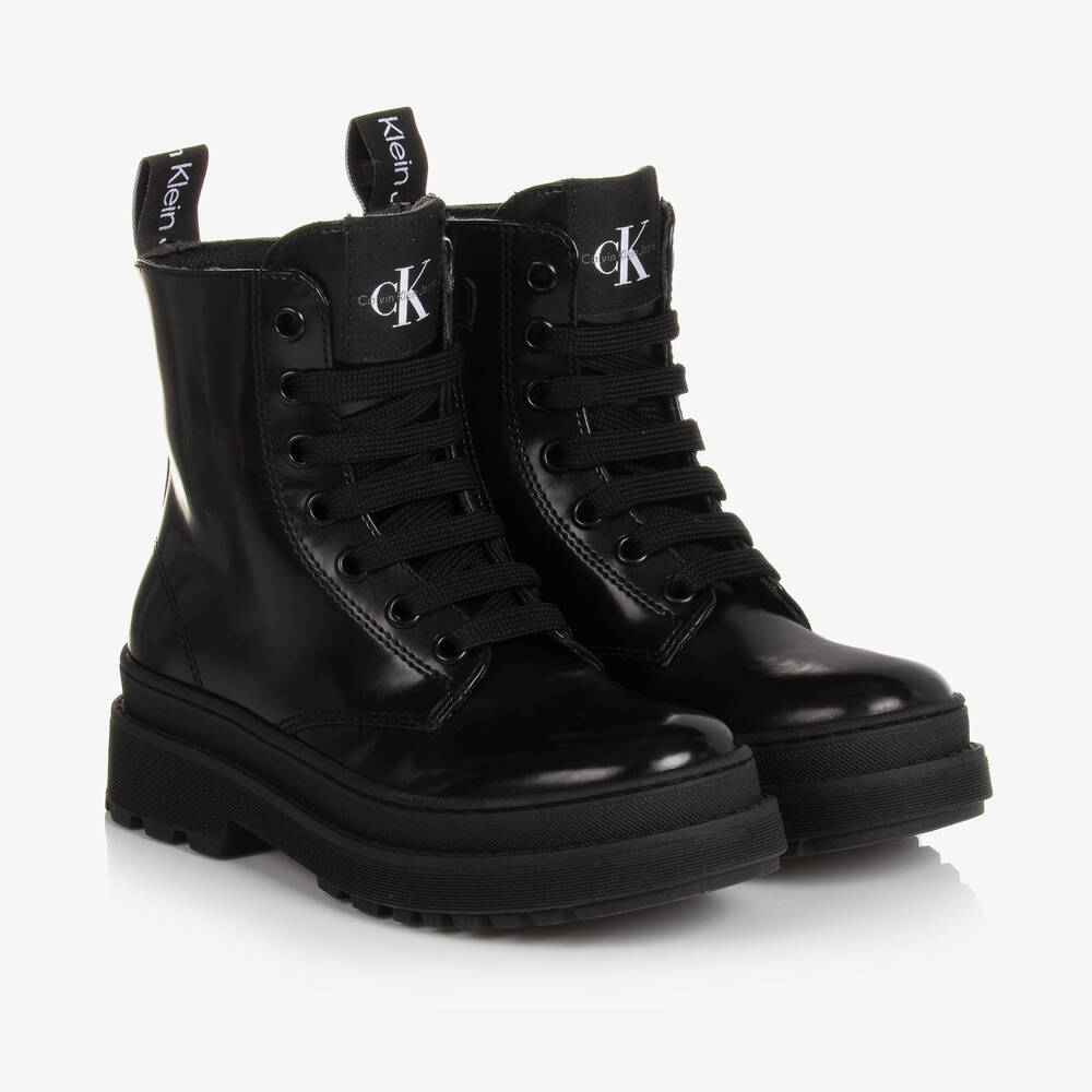 Calvin Klein - Boots noires en simili cuir fille | Childrensalon