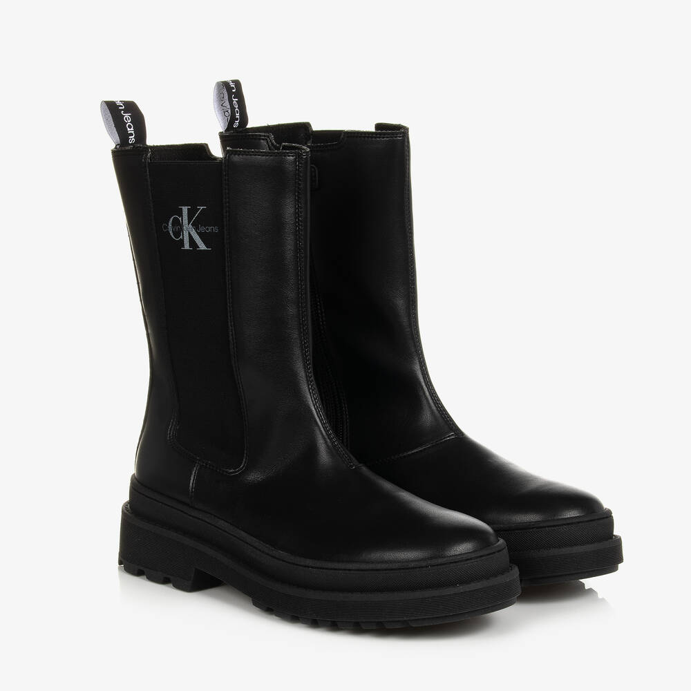 Calvin Klein - Girls Black Faux Leather Chelsea Boots | Childrensalon