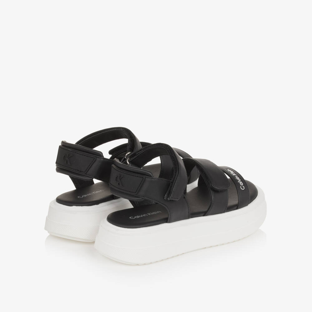 Calvin Klein-Girls Black Faux Leather Chunky Sole Sandals | Childrensalon Outlet