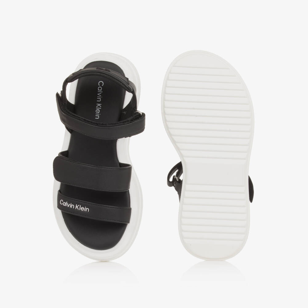 Calvin Klein-Girls Black Faux Leather Chunky Sole Sandals | Childrensalon Outlet