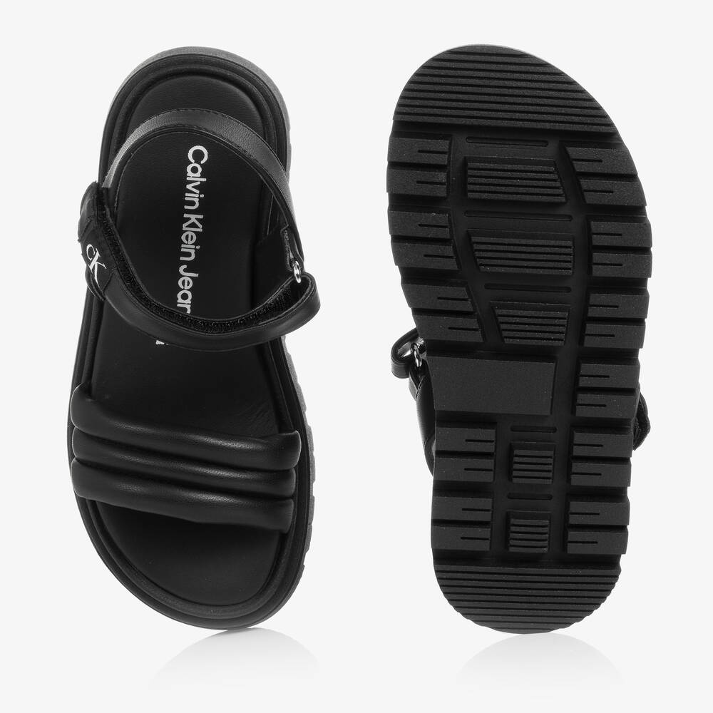 Calvin Klein Jeans - Girls Black Faux Leather Sandals | Childrensalon ...