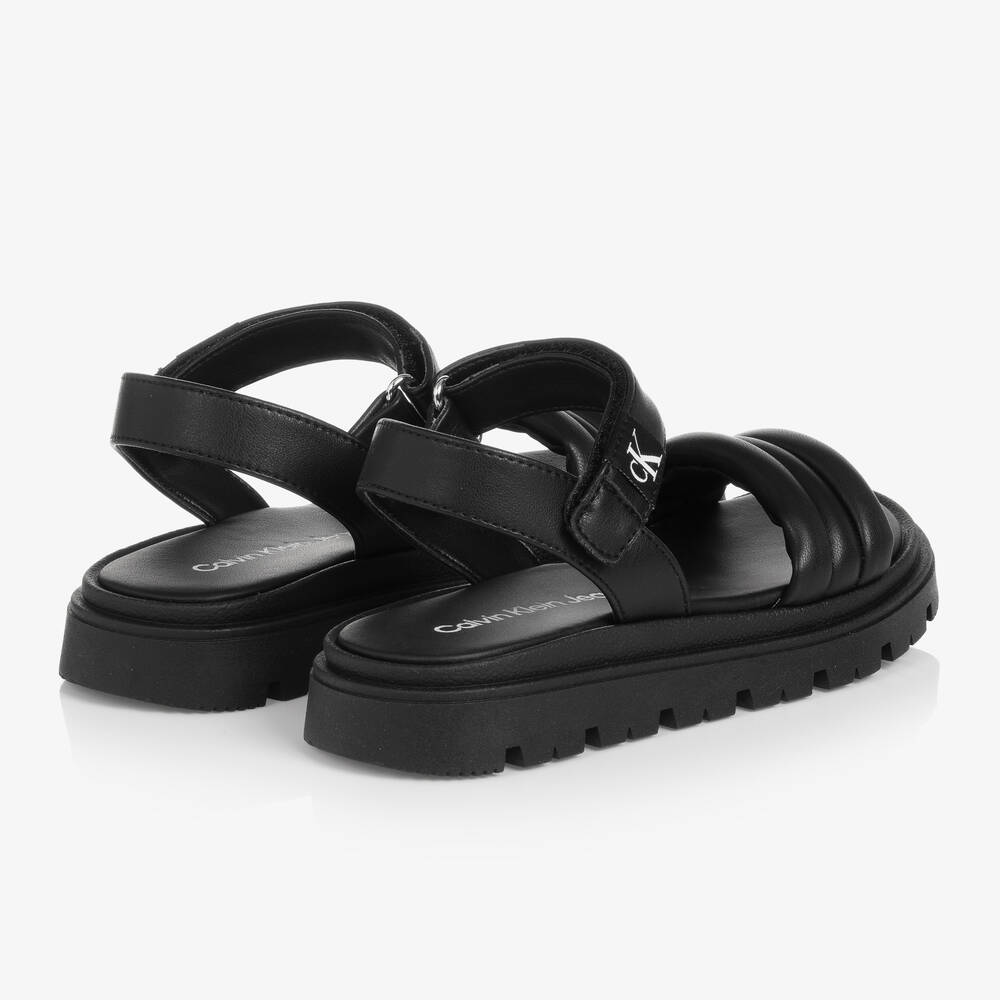 Calvin Klein Jeans - Girls Black Faux Leather Sandals | Childrensalon ...