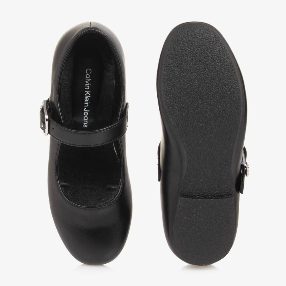 Calvin Klein-Girls Black Faux Leather Strap Shoes | Childrensalon Outlet