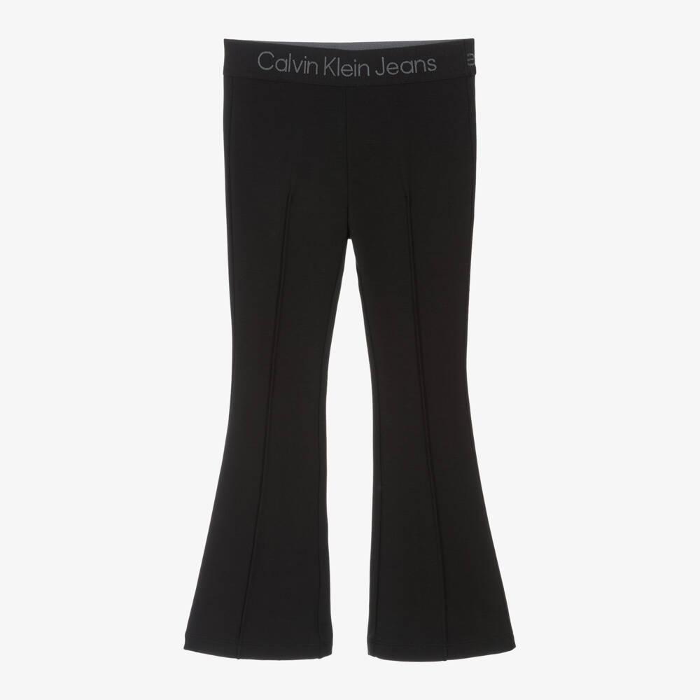 Calvin Klein-Girls Black Flare Jersey Trousers | Childrensalon Outlet