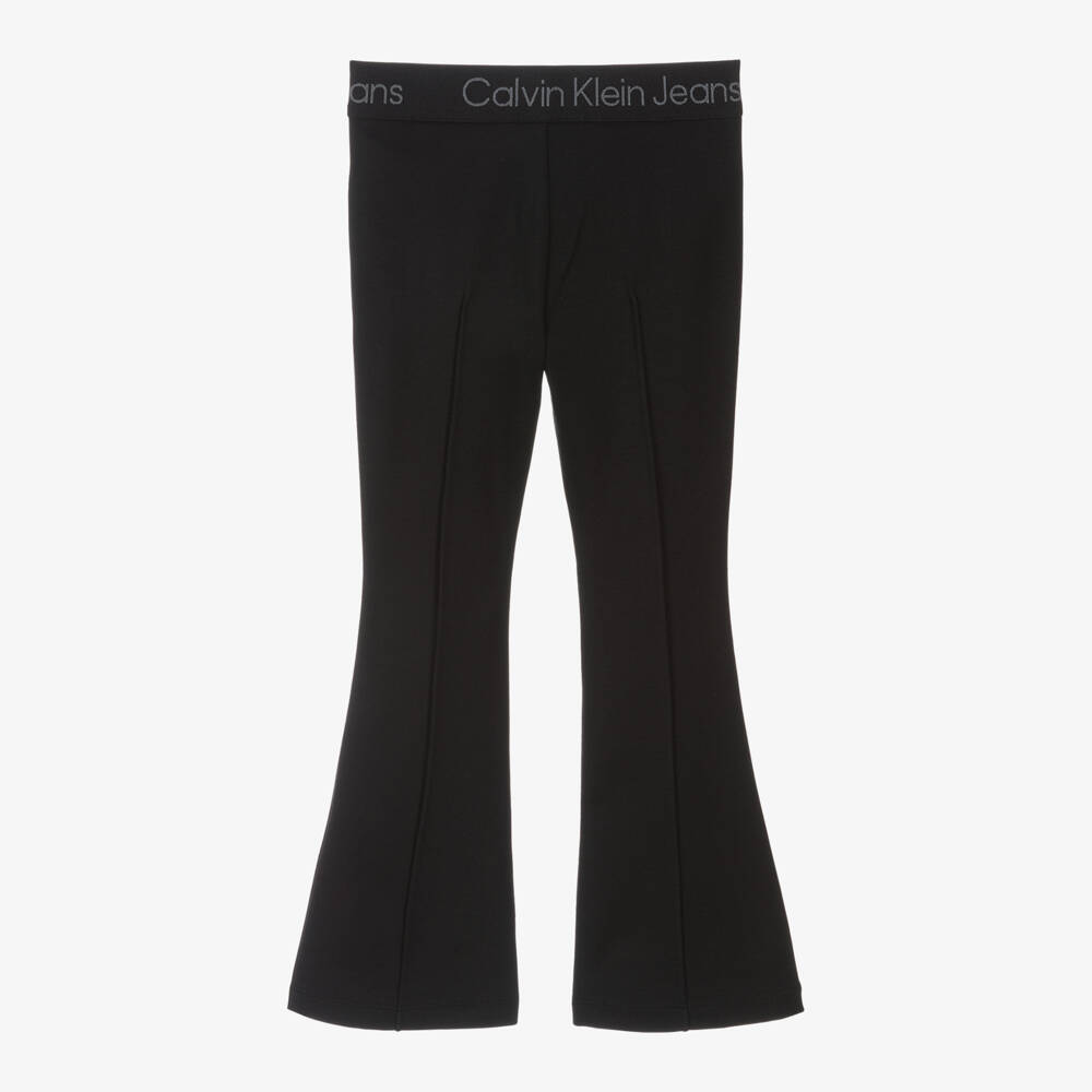 Calvin Klein-Girls Black Flare Jersey Trousers | Childrensalon Outlet