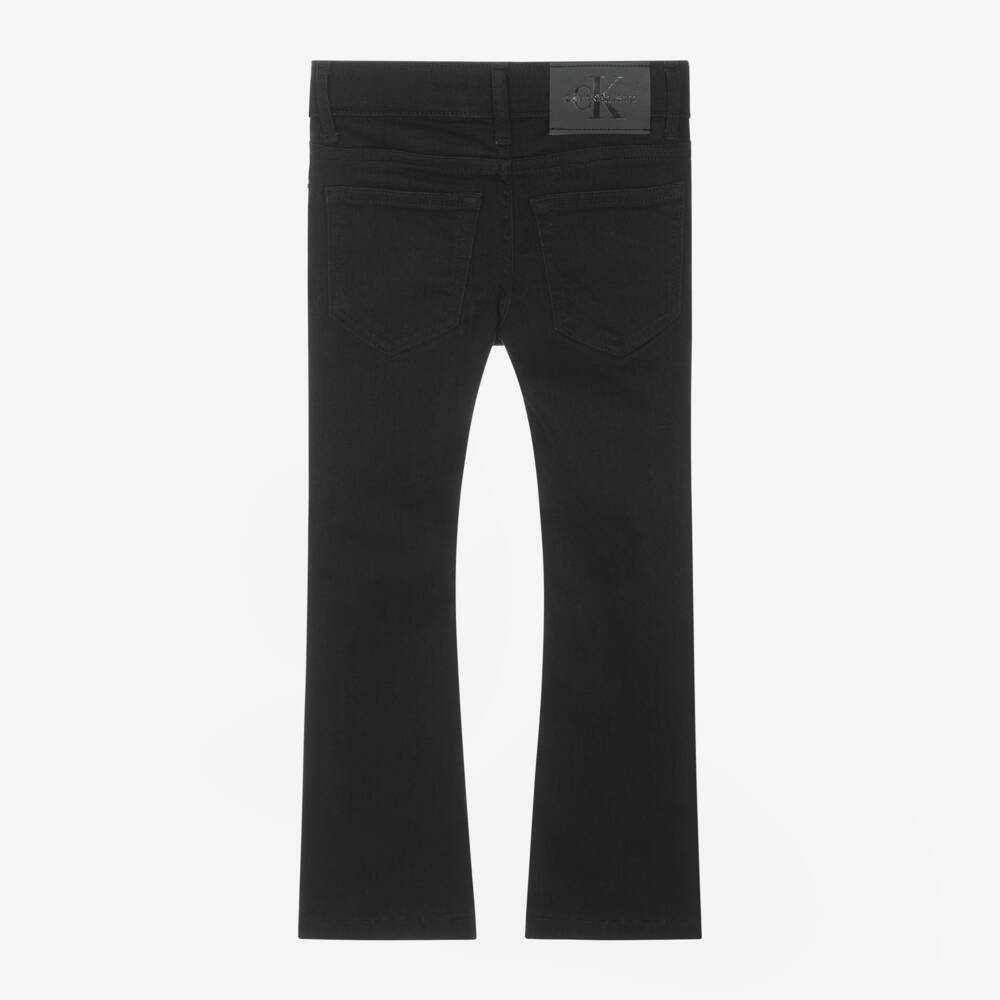 Calvin Klein-Girls Black Flared Denim Trousers | Childrensalon Outlet