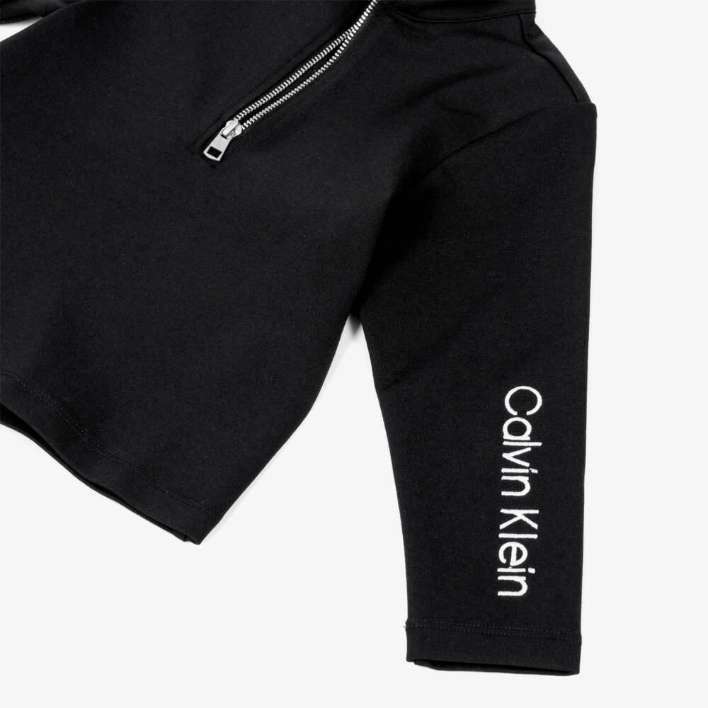 Calvin Klein-بلوزة غطس سوداء بنصف سحاب للبنات | Childrensalon Outlet