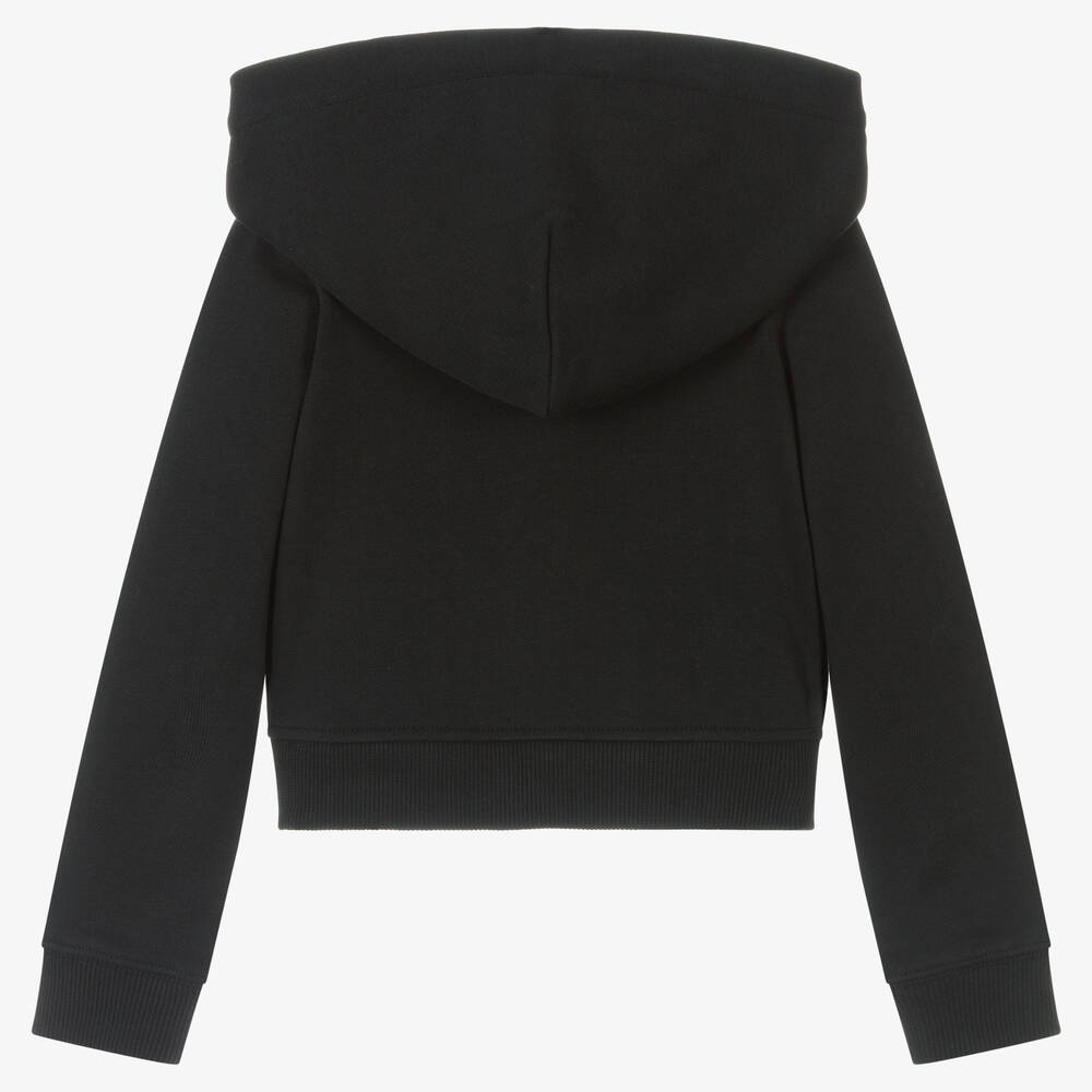 Calvin Klein Jeans-توب بسحّاب هودي قطن لون أسود للبنات | Childrensalon Outlet