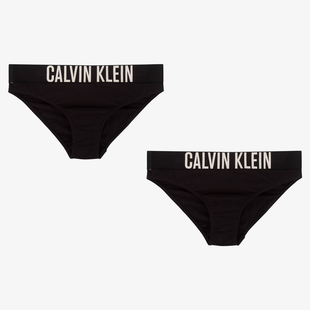 Calvin Klein - Girls Black Knickers (2 Pack) | Childrensalon