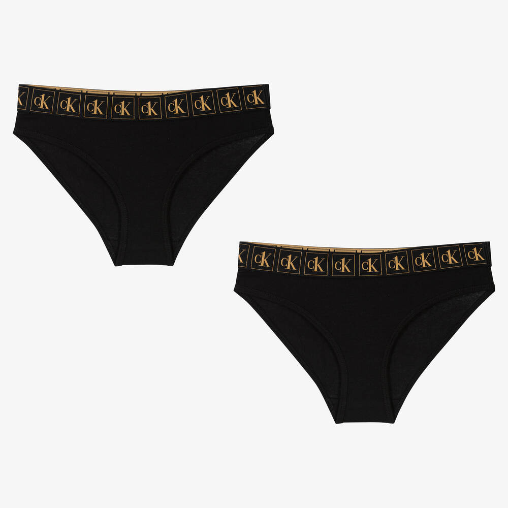 Calvin Klein - Girls Black Knickers (2 Pack) | Childrensalon