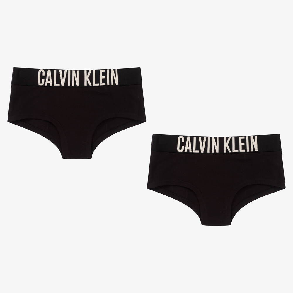 Calvin Klein - Girls Black Knickers (2 Pack) | Childrensalon