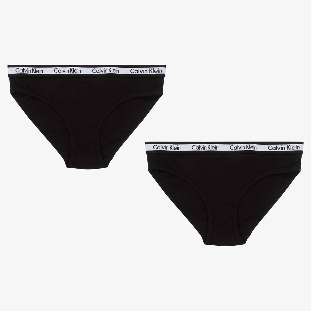 Calvin Klein - Girls Black Knickers (2 Pack) | Childrensalon