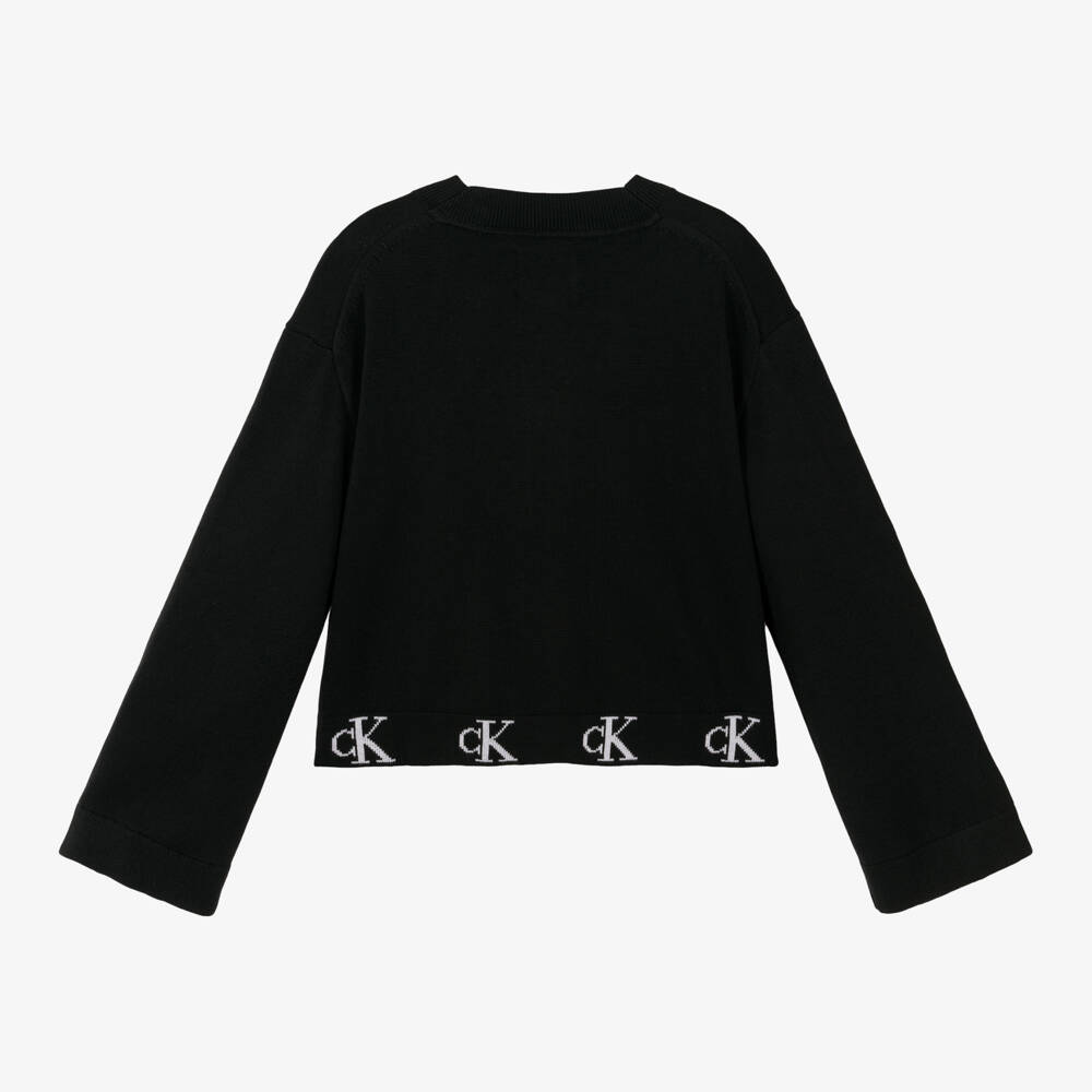 Calvin Klein-كارديغان مزيج قطن وفيسكوز محبوك لون أسود للبنات | Childrensalon Outlet