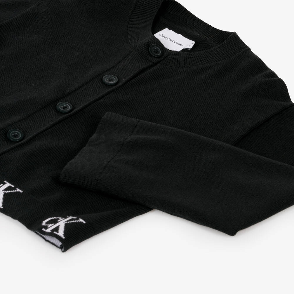 Calvin Klein-كارديغان مزيج قطن وفيسكوز محبوك لون أسود للبنات | Childrensalon Outlet