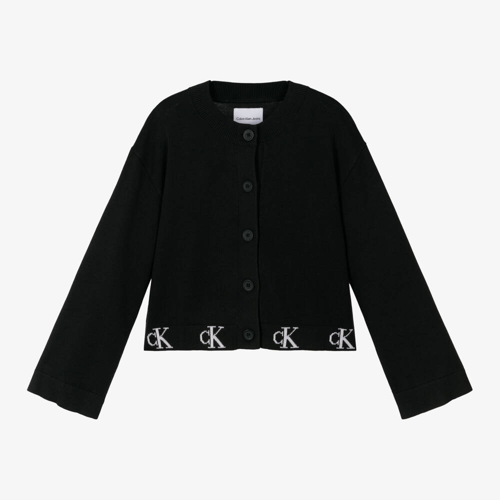 Calvin Klein-Girls Black Knit Logo Cardigan | Childrensalon Outlet