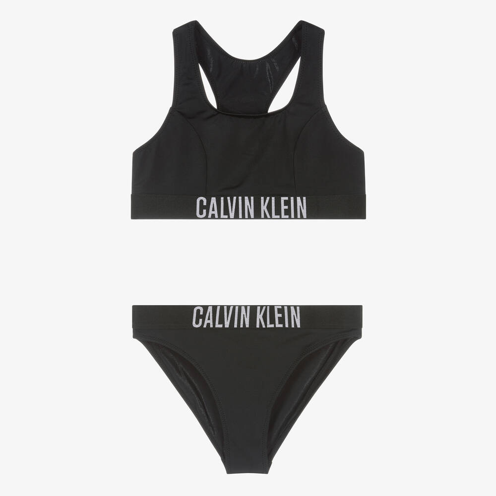 Calvin Klein - مايو بيكيني لون أسود للبنات | Childrensalon