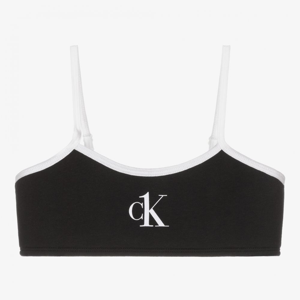 Calvin Klein - توب براليت قطن جيرسي لون أسود للبنات | Childrensalon