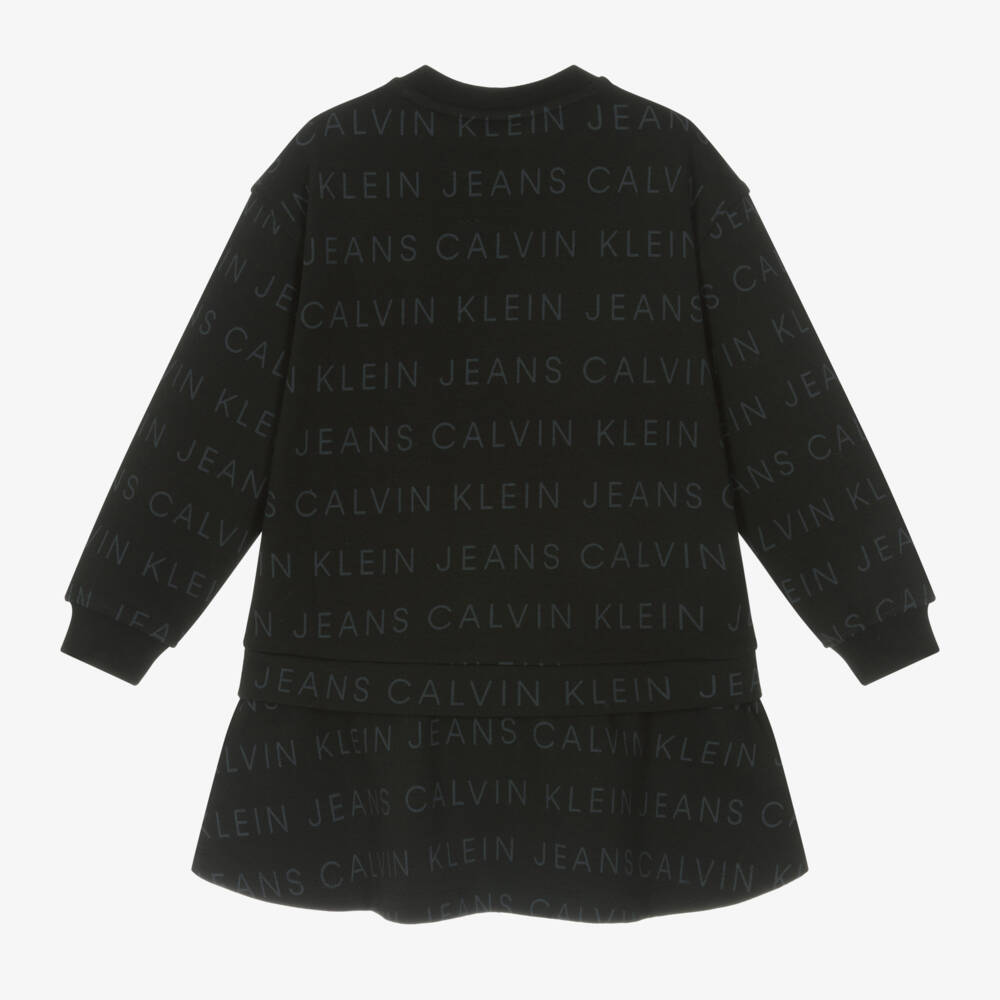 Calvin Klein-Girls Black Logo Cotton Dress | Childrensalon Outlet