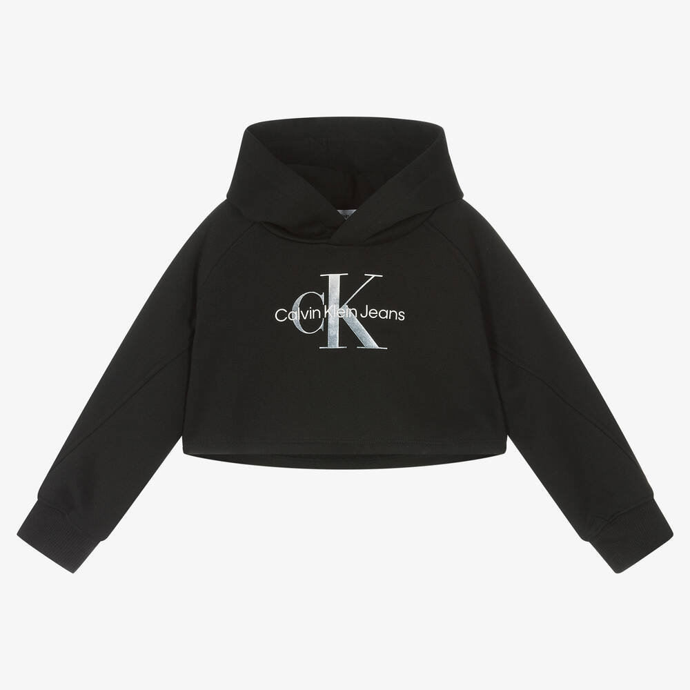 Calvin Klein Jeans - Girls Black Logo Cropped Hoodie | Childrensalon